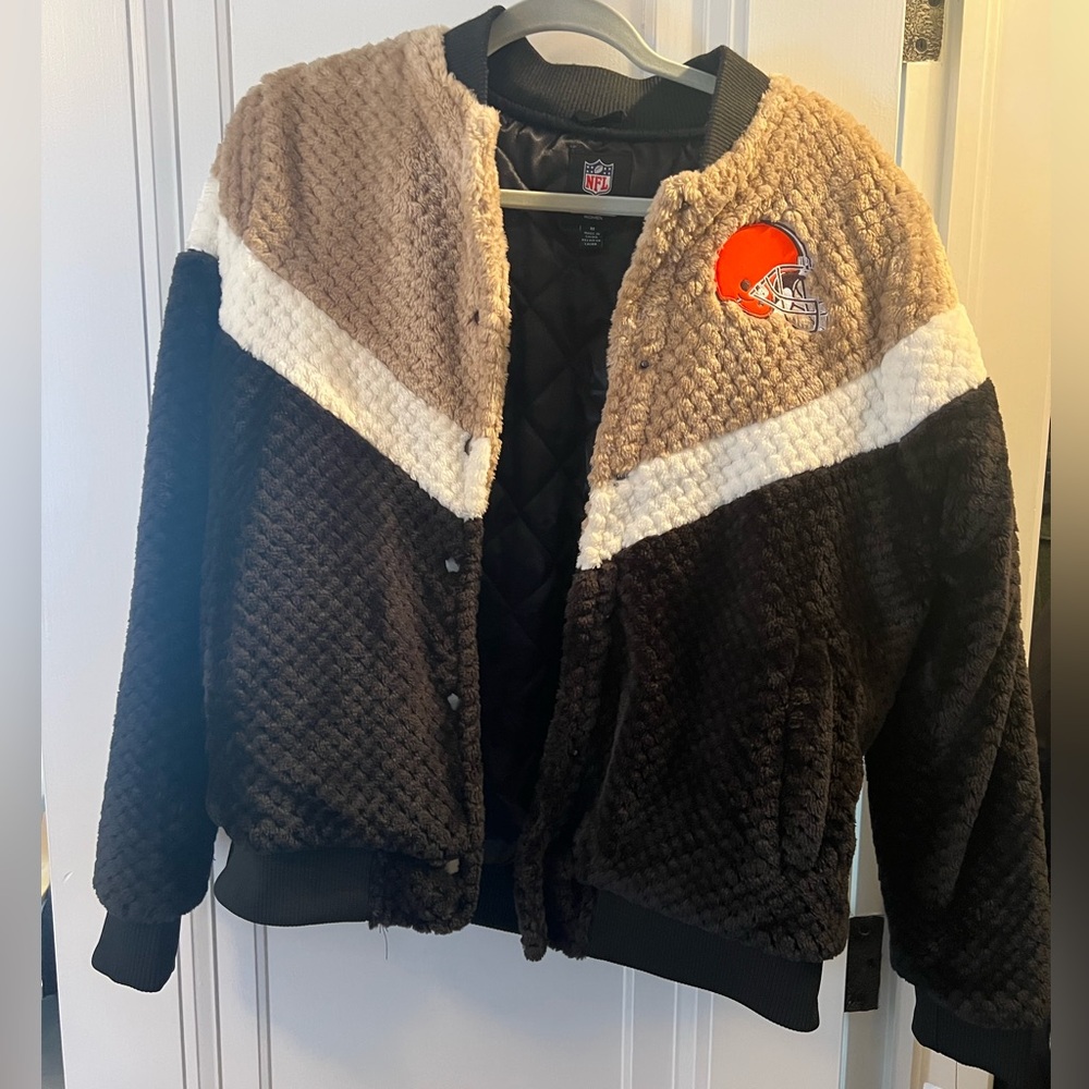 Cleveland Browns NFL Women's Black and Cream Sherpa Jacket